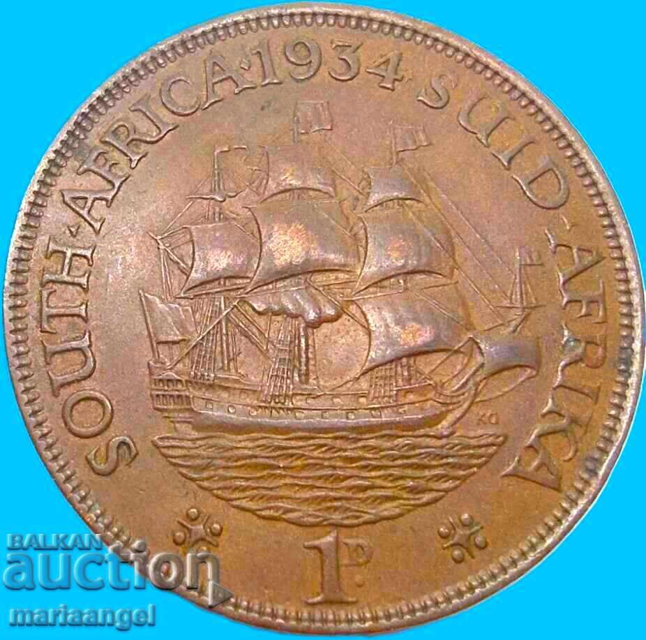 1 Penny 1934 Africa de Sud George V 1910-1936 9,42g 1 Penny 1934 Africa de Sud George V 1910-1936 9,42g