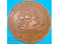 1 Penny 1934 Africa de Sud George V 1910-1936 9,42g