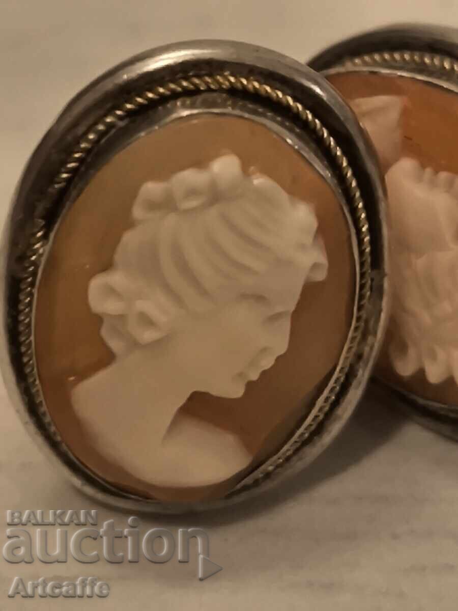 Δημοπρασία Αντίκες σκουλαρίκια για αυτιά ασήμι 800 Καμέο