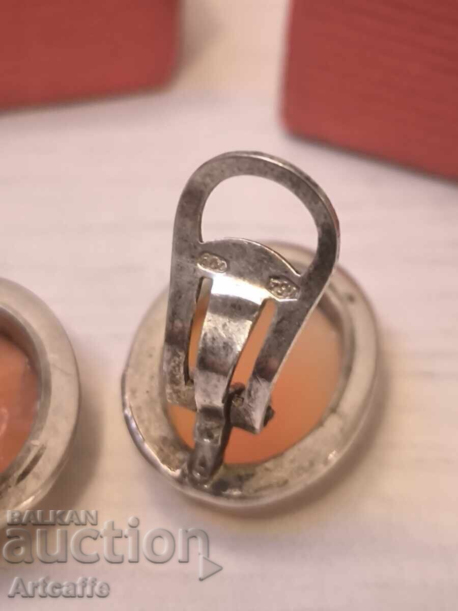 Cercei antici cu clips pentru urechi argint 800 Camee - 5 Cercei antici cu clips pentru urechi argint 800 Camee - 5