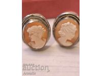 Antique Earring Clips Silver 800 Cameo
