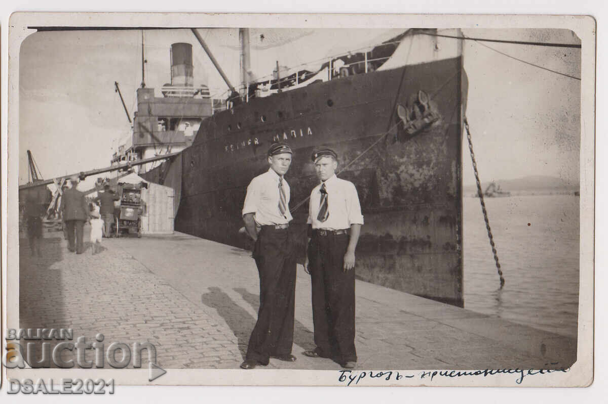 Бургас 1920те пристанището, параход стара снимка /58004