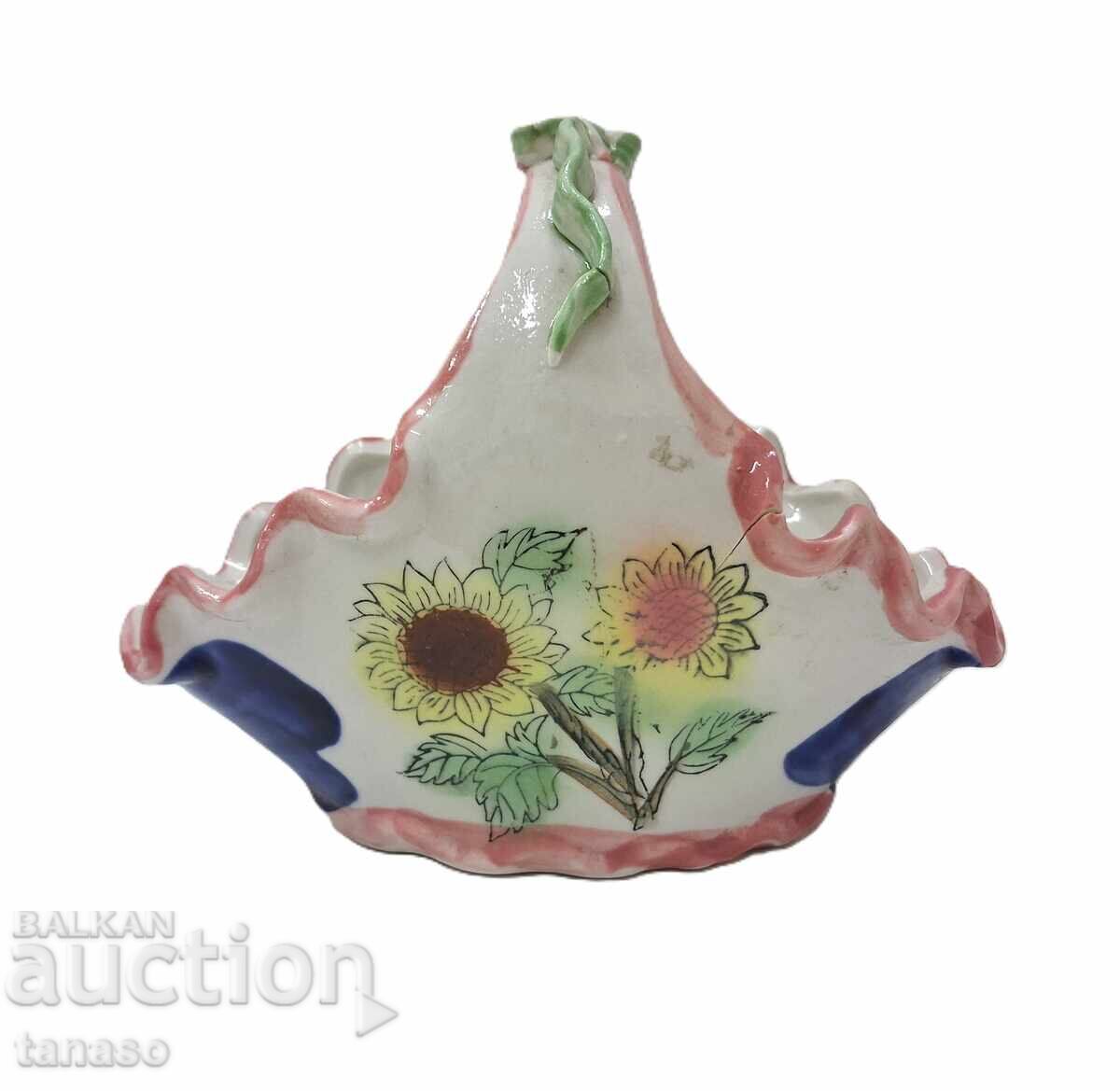 Coșuleț decorativ ceramic „Floarea-soarelui” – Pictat manual