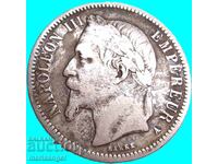 1 Franc 1867 France Napoleon III Silver Patina