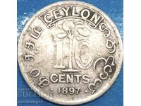 10 cenți 1897 Ceylon Anglia regina Victoria argint