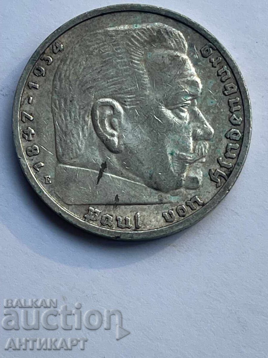 Germania monedă de argint 5 mărci 1937 E Reich svastică cu preț € 33.00 | 64.54 BGN