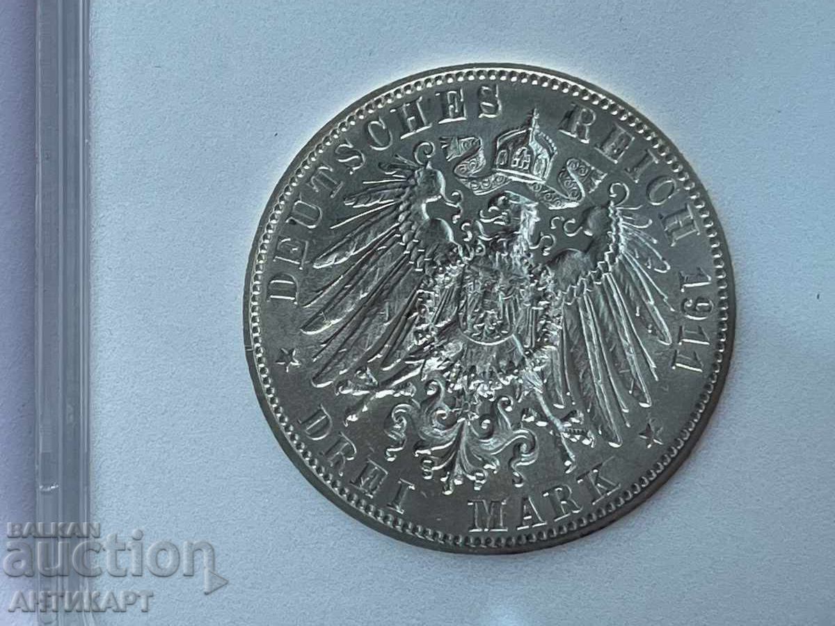 Ασημένιο νόμισμα 3 μάρκα 1911 Γερμανία Wurttemberg MS-63 - 5