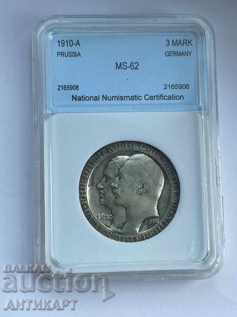 Silver Coin 3 Mark 1912 Germany Univ. Berlin MS-62