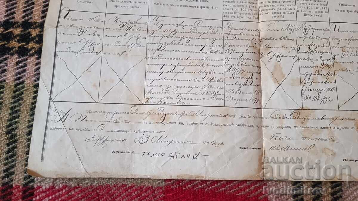 Licitație Act de proprietate Sofia, regiunea Orhanie 1892 Licitație Act de proprietate Sofia, regiunea Orhanie 1892