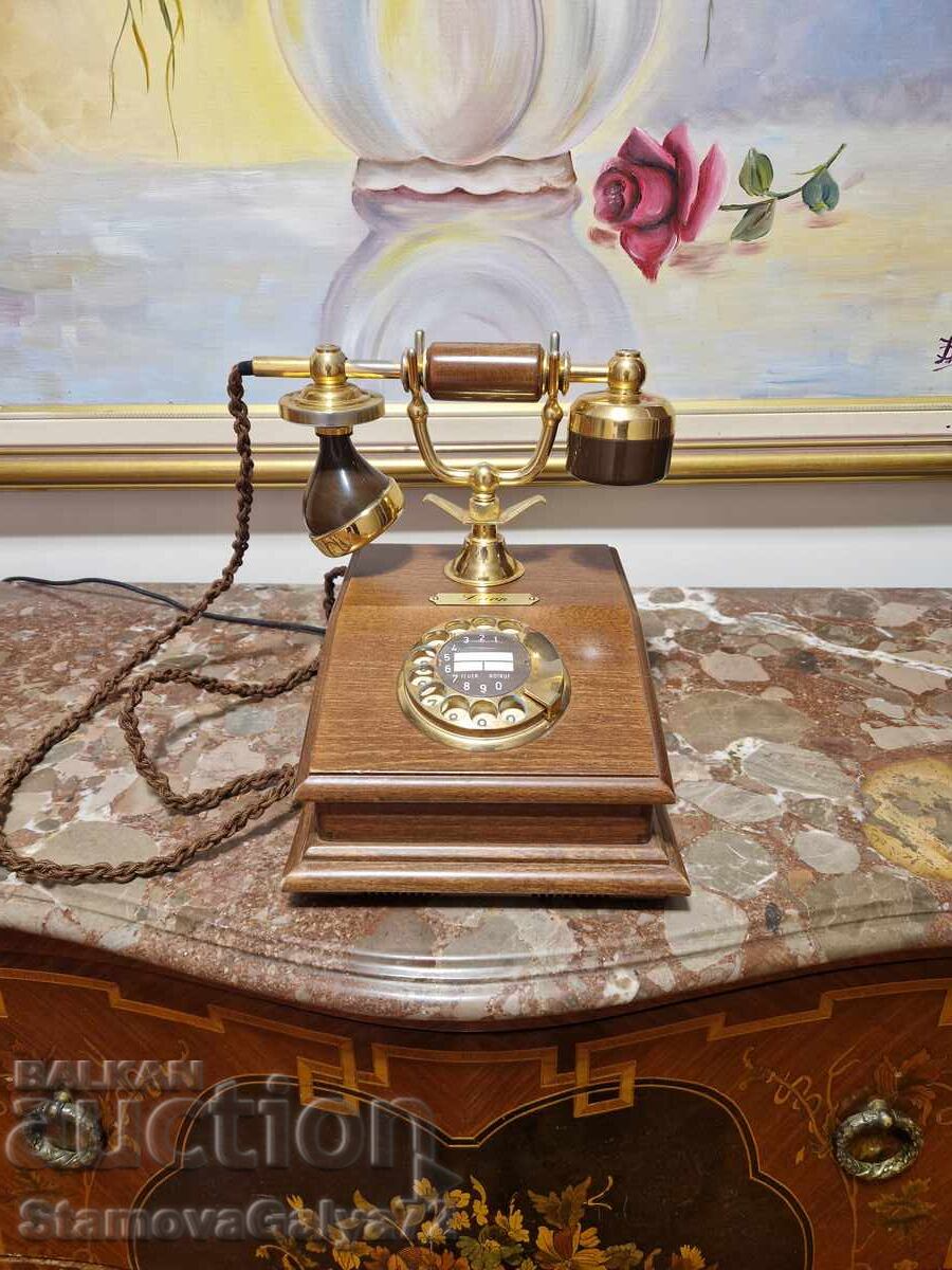 Beautiful Antique French Wooden Telephone