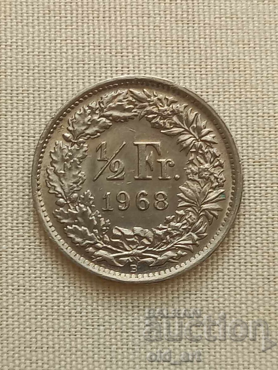Monedă - Elveția, 1/2 franc 1968