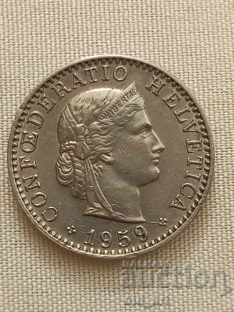 Монета - Швейцария, 20 рапен 1959 г. с цена € 1.50 | 2.93 лв.