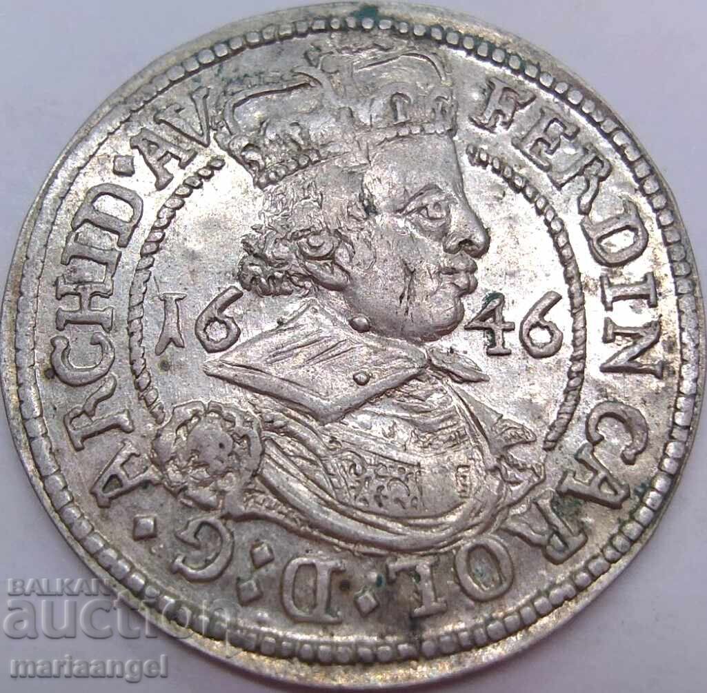 Австрия 3 Кройцера 1646 Фердинанд Карл Тирол сребро - 5