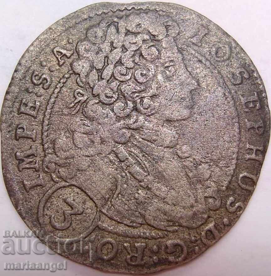 Livrarea 3 kreĭtsar’ 1709 Austria Iosif I Boemia RDR - rară