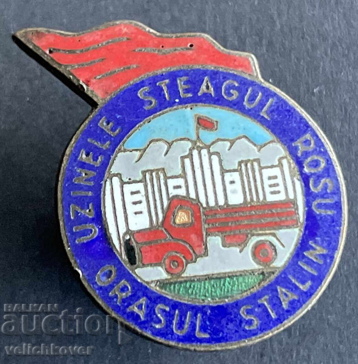 42613 România semn Fabrică de steaguri roșii orașul Stalin emailat