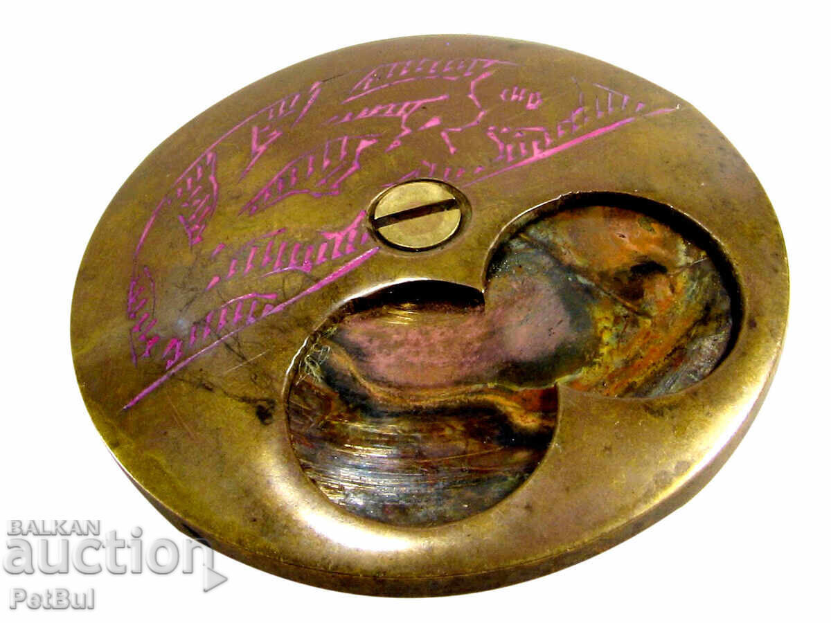 Cutie pentru pastile din alamă, gravată manual, bronz, secolul al XIX-lea - 6