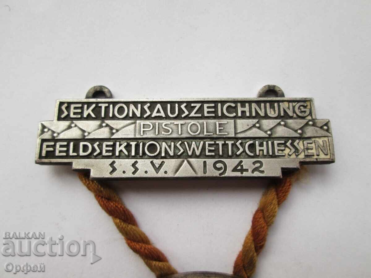 Стар Швейцарски медал Стрелба с пистолет 1942 г. с цена € 20.00 | 39.12 лв.