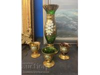Vază de colecție și trei cești Bohemia/Cehia/