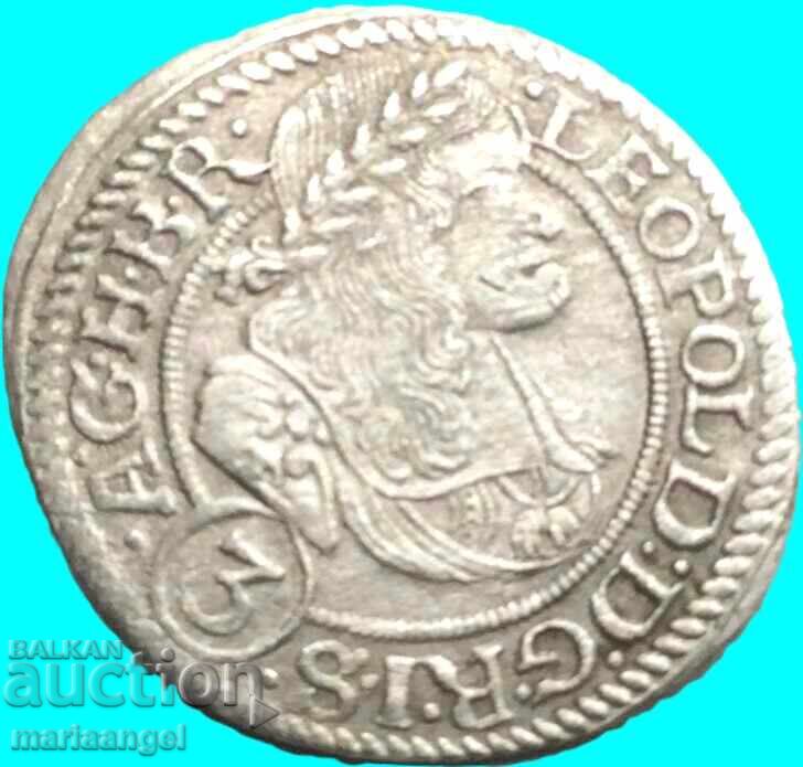 3 кройцера 1670 Австрия Леополд RDR сребро - 5