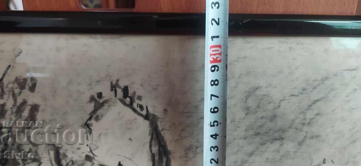 Licitație Tablou grafic semnat ramă sticlă Licitație Tablou grafic semnat ramă sticlă