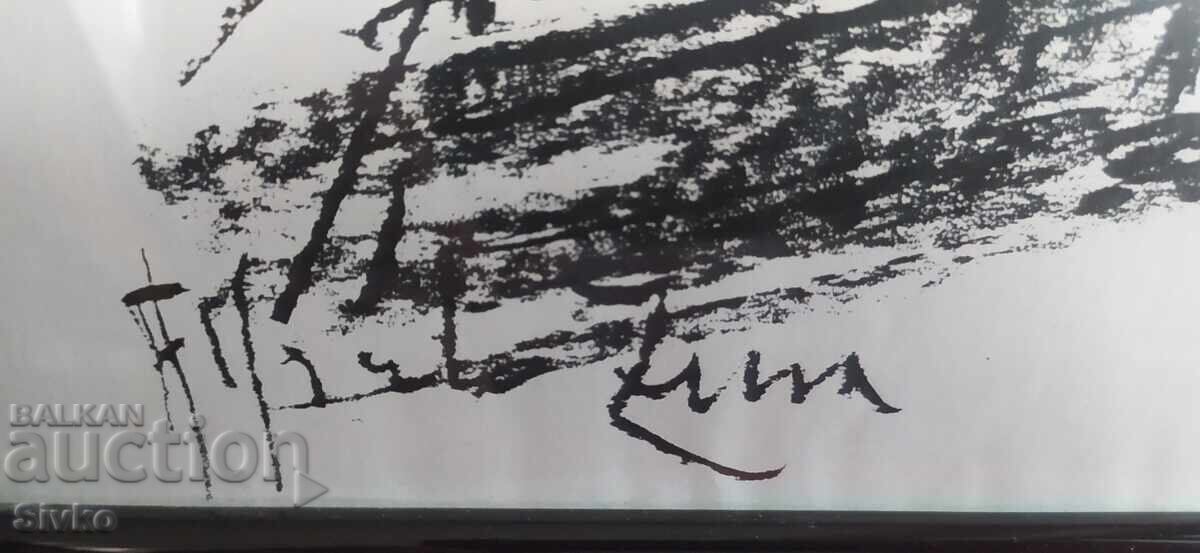 Livrarea Tablou grafic semnat ramă sticlă Livrarea Tablou grafic semnat ramă sticlă