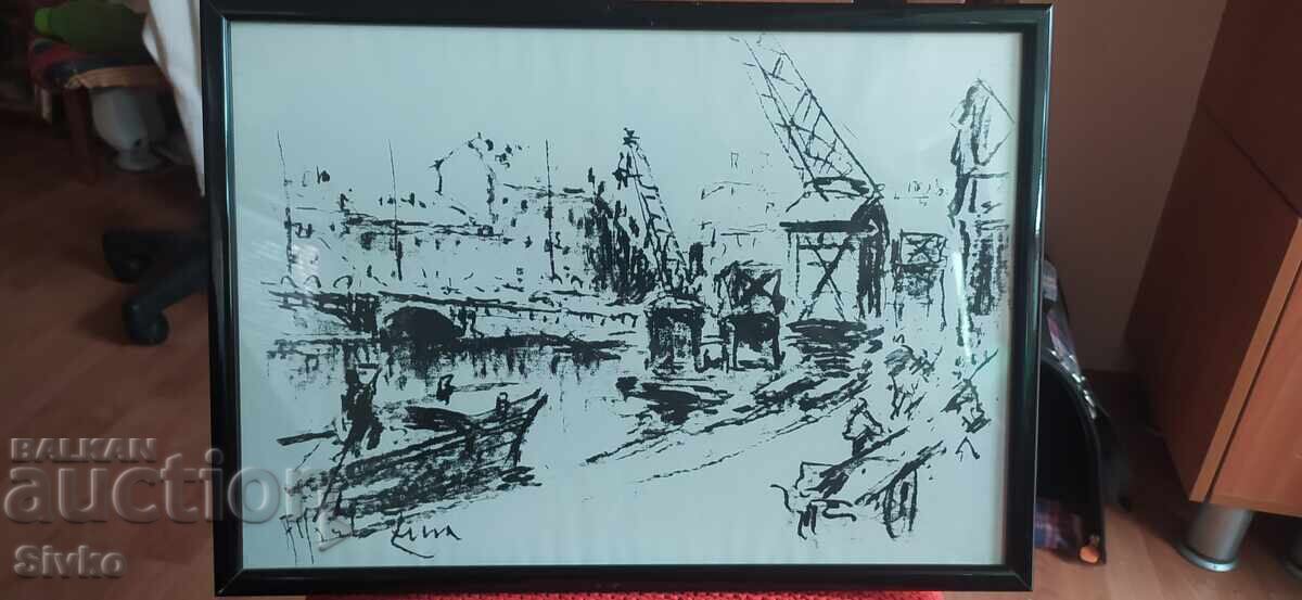 Tablou grafic semnat ramă sticlă Tablou grafic semnat ramă sticlă