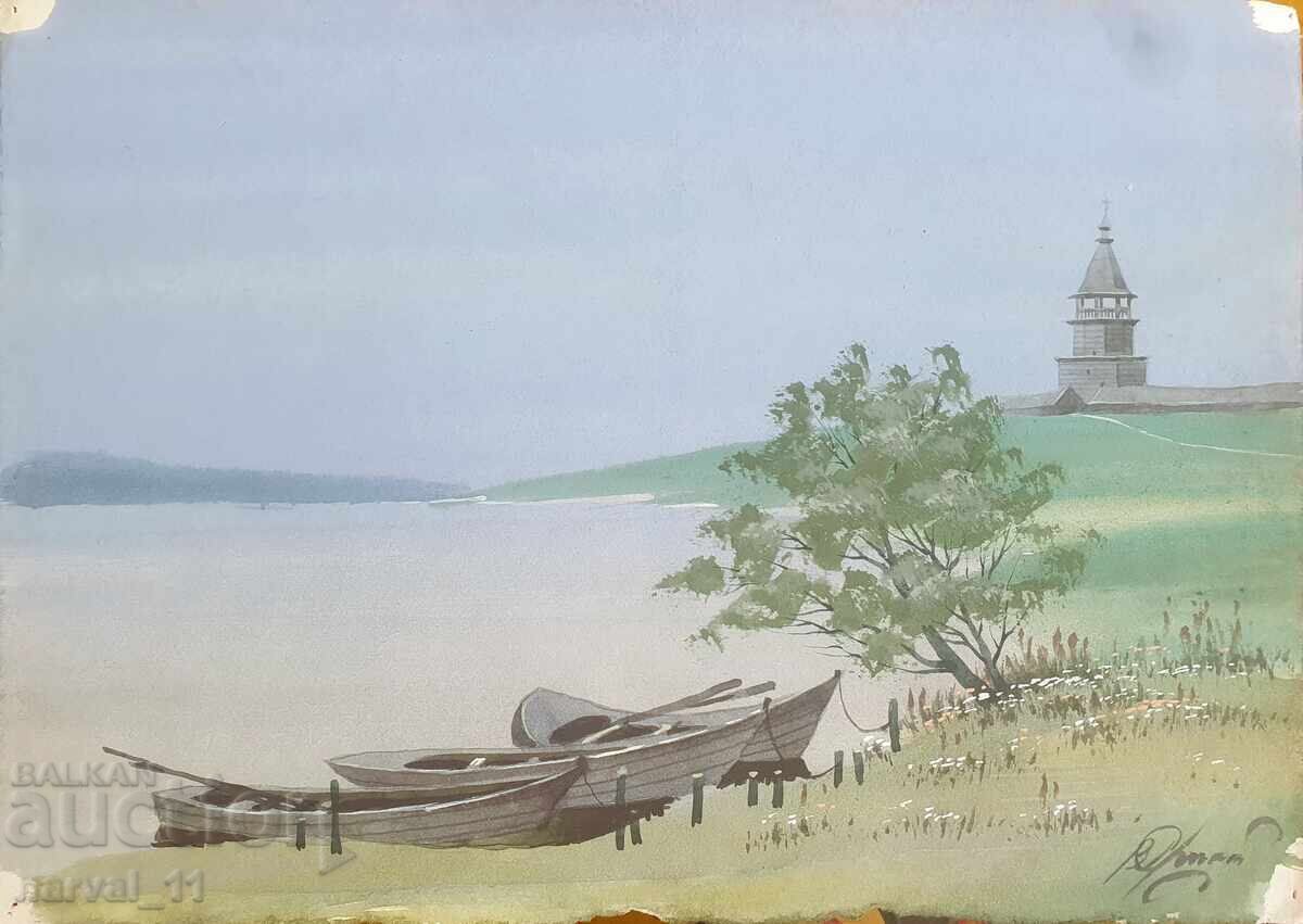 Acuarelă / guașă - peisaj. Artist sovietic