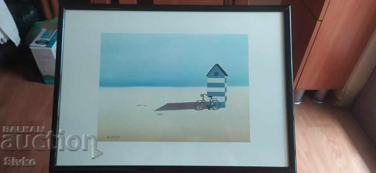 Lito-grafie tablou semnat ramă sticlă Lito-grafie tablou semnat ramă sticlă