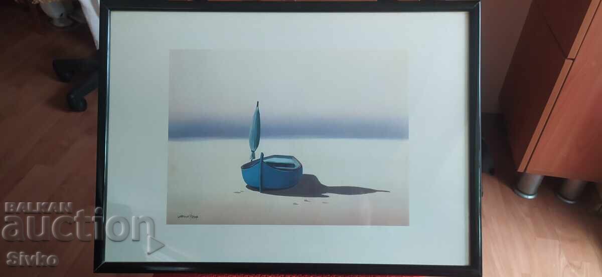 Lito-grafie tablou semnat ramă sticlă Lito-grafie tablou semnat ramă sticlă