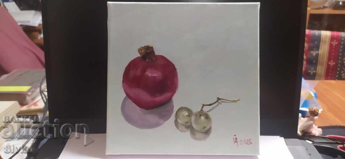 Картина нар и грозде масло платно подпис Антон Йорданов