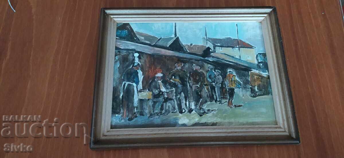 Картина Пазар, Петър Ненов, монотипия