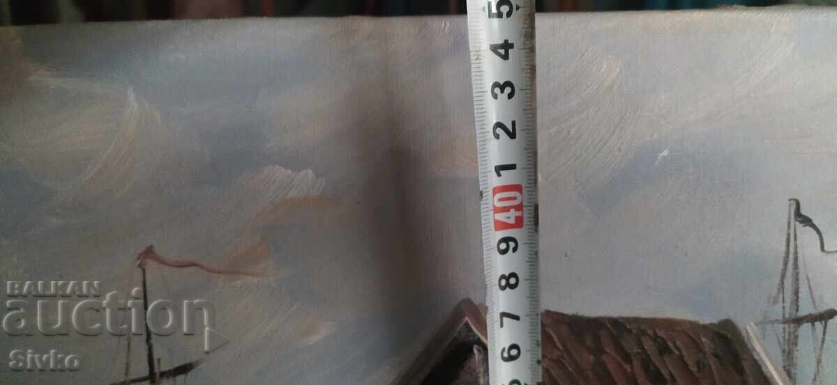 Доставка на Картина Рибарско пристанище, масло, платно