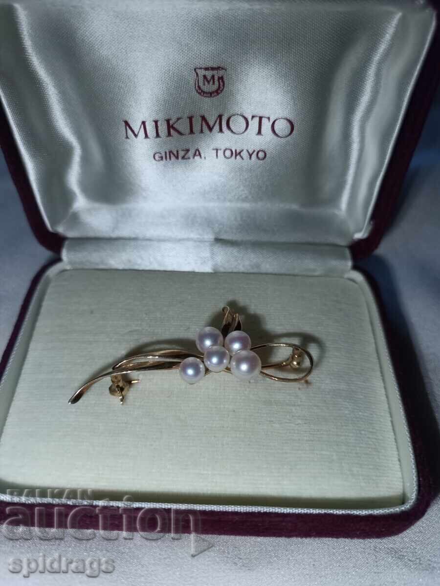 Broșă de aur de 18k Mikimoto cu perle