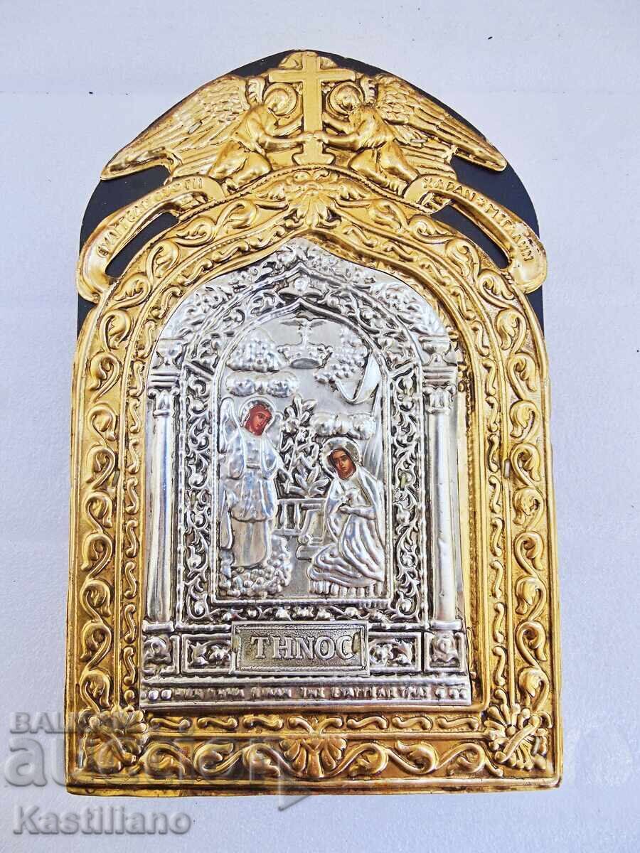 Icoană Buna Vestire cu argint 950 și aur 24 placat - 5