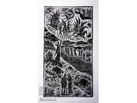 Linogravură religioasă Înălțarea profetului Ilie