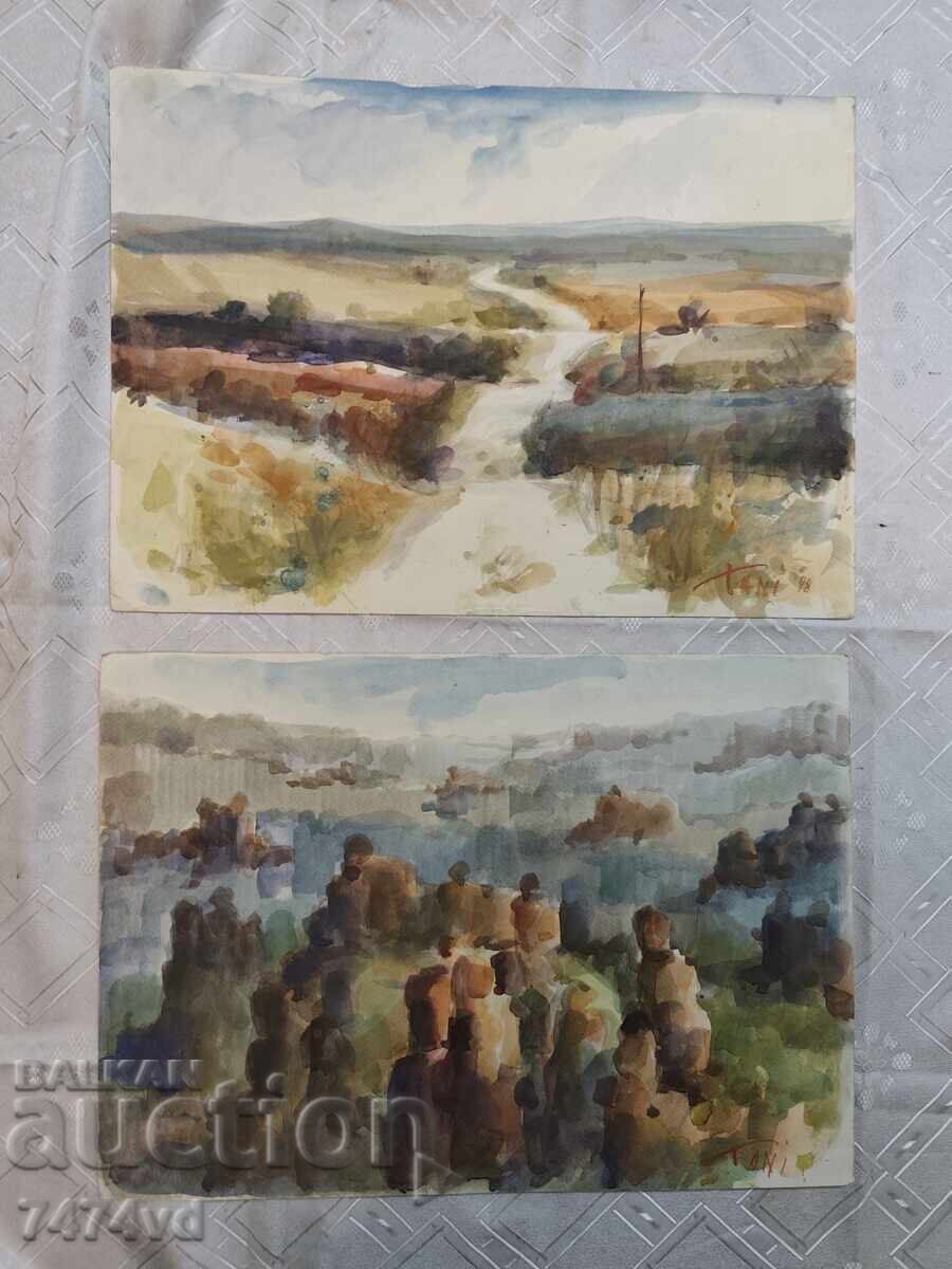 2 Acuarele ale renumitului artist bulgar Todor Ignatov Tony