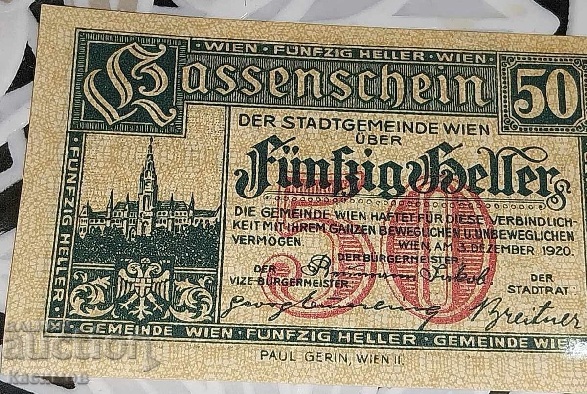 Аукцион Стара рядка банкнота от Австрия 50 Хелера 1920 година Аукцион Стара рядка банкнота от Австрия 50 Хелера 1920 година