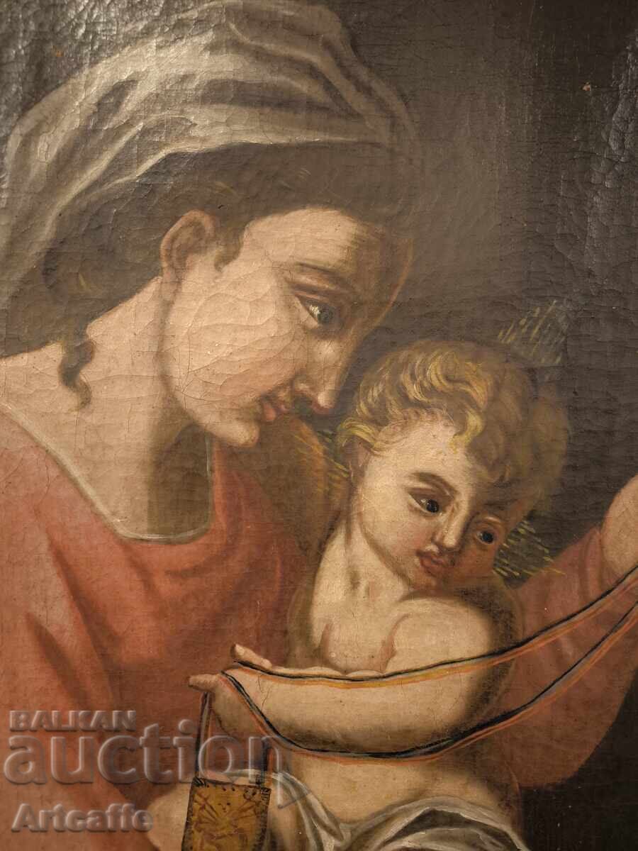 Pictură religioasă veche – Maica Domnului cu Pruncul - 6