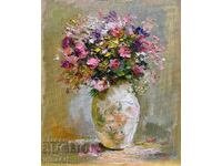 ΒΖΤ!! Μπουκέτο σε παστέλ χρώματα - Ι. Βοδγανά. Λάδι, 30x25 εκ