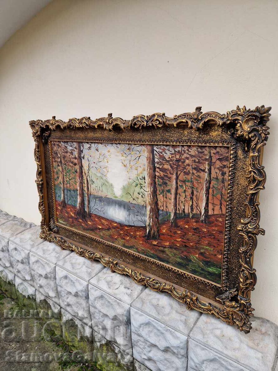 Tablou antic de mari dimensiuni, realizat cu măiestrie, ulei pe pânză - 5