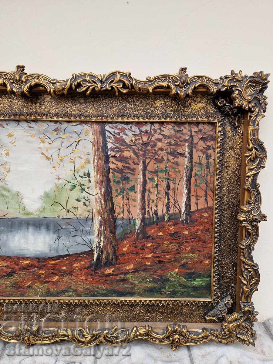 Tablou antic de mari dimensiuni, realizat cu măiestrie, ulei pe pânză - 6