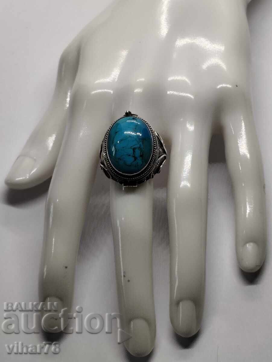 Ασημένιο δαχτυλίδι με τυρκουάζ και μυστικό διαμέρισμα - 5