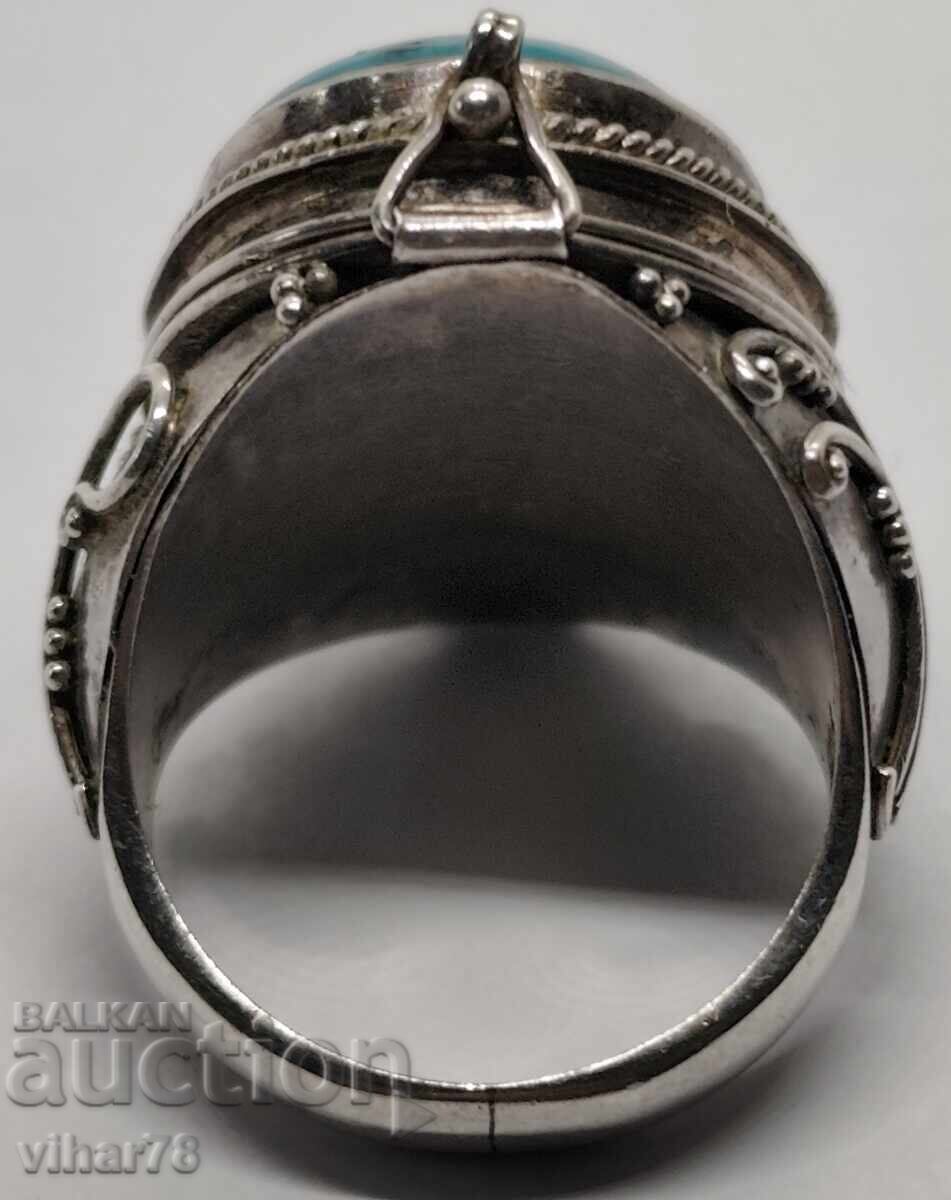 Ασημένιο δαχτυλίδι με τυρκουάζ και μυστικό διαμέρισμα - 7