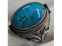 Сребърен пръстен с тюркоаз с тайно отделение