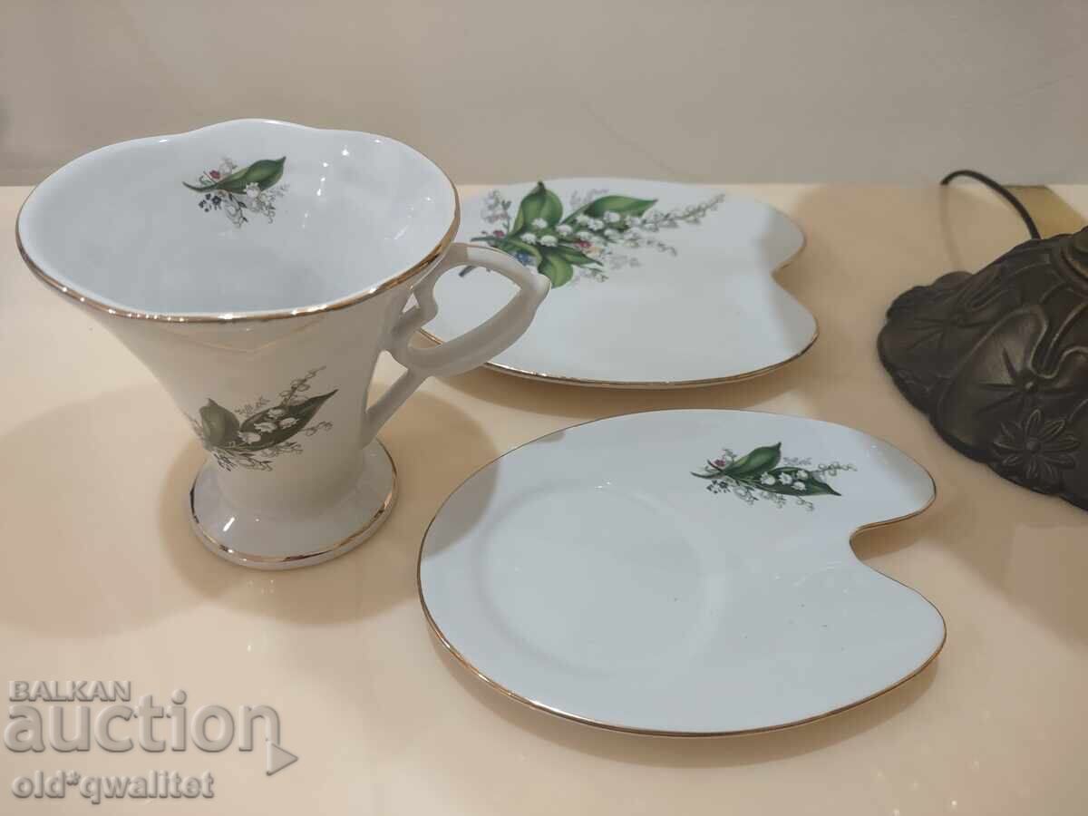 Beautiful triple porcelain set, Lily of the Valley, marked with price € 28.00 | 54.76 BGN
