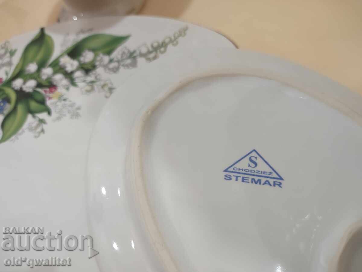 Auction  Beautiful triple porcelain set, Lily of the Valley, marked