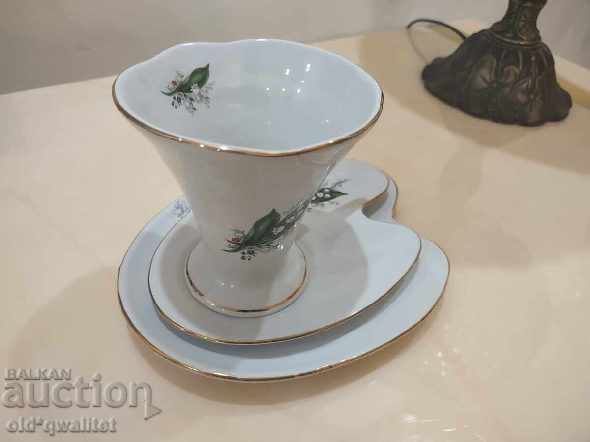 Beautiful triple porcelain set, Lily of the Valley, marked - 7