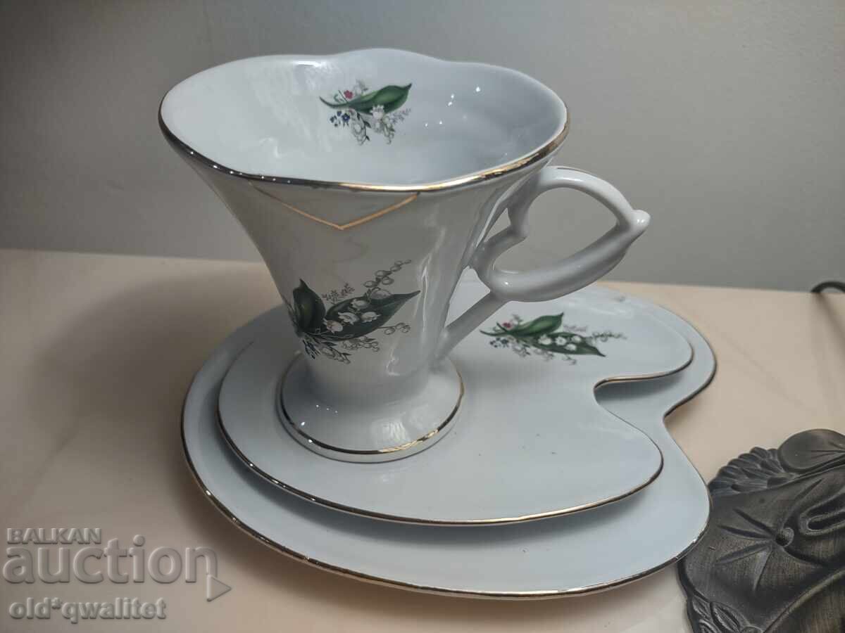 Beautiful triple porcelain set, Lily of the Valley, marked