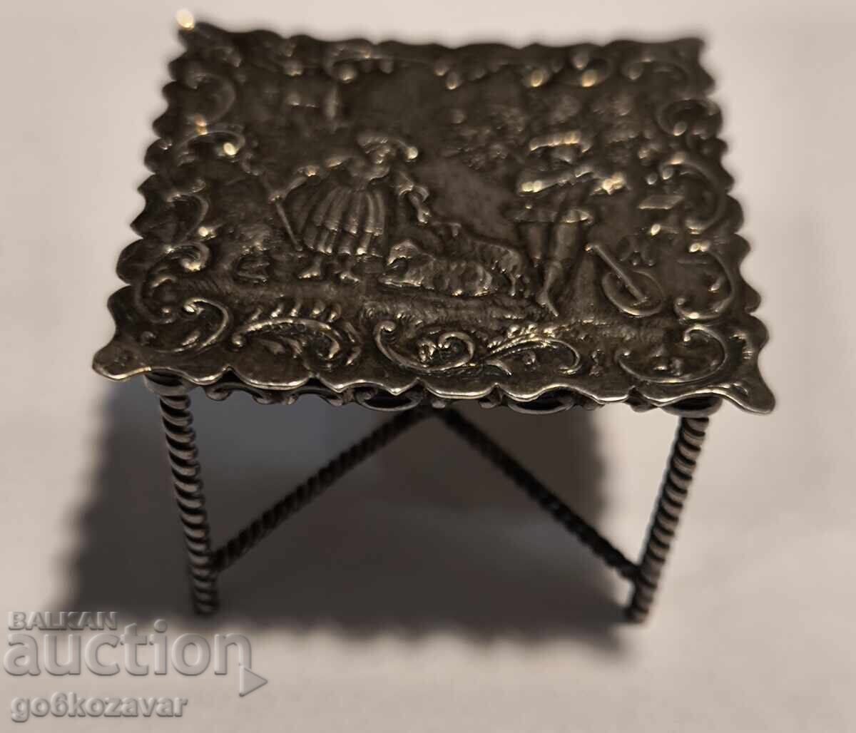 Δημοπρασία Μικρό Τραπεζάκι, Μινιατούρα Ζωγραφική, 19ος αιώνας Ασήμι 930 Ολλανδία !