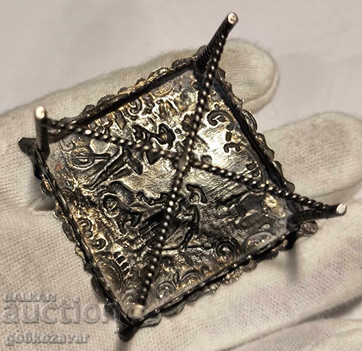 Παράδοση Μικρό Τραπεζάκι, Μινιατούρα Ζωγραφική, 19ος αιώνας Ασήμι 930 Ολλανδία !